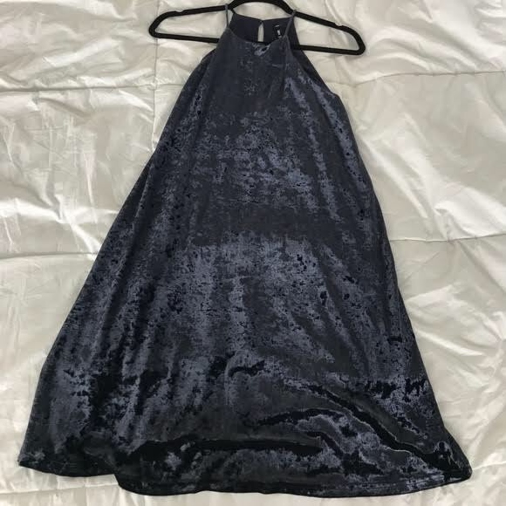 Navy Blue Crushed Velvet Design Lab Dress